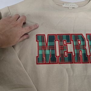 State of Mind Beige Crewneck with Plaid Lettering